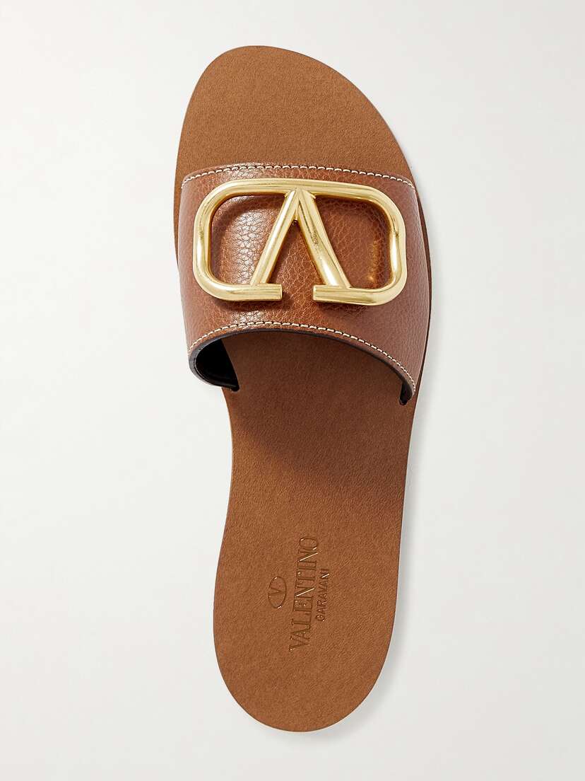 Valentino Garavani Vlogo Textured-leather Slides