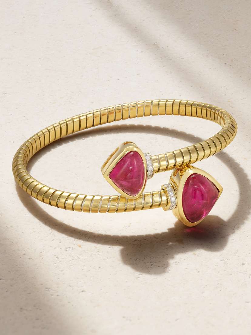 Marina B Trisolina Bypass 18-karat Gold Rubelite And Diamond Bracelet