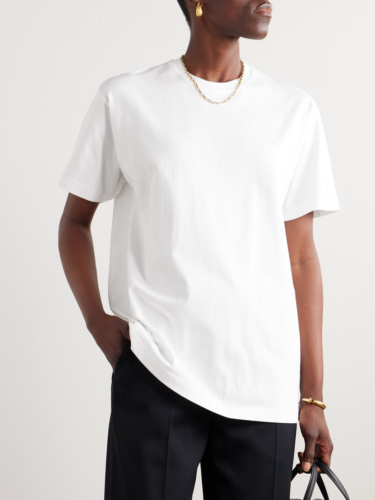 Totême Toteme Monogram Embroidered Curved T Shirt In White