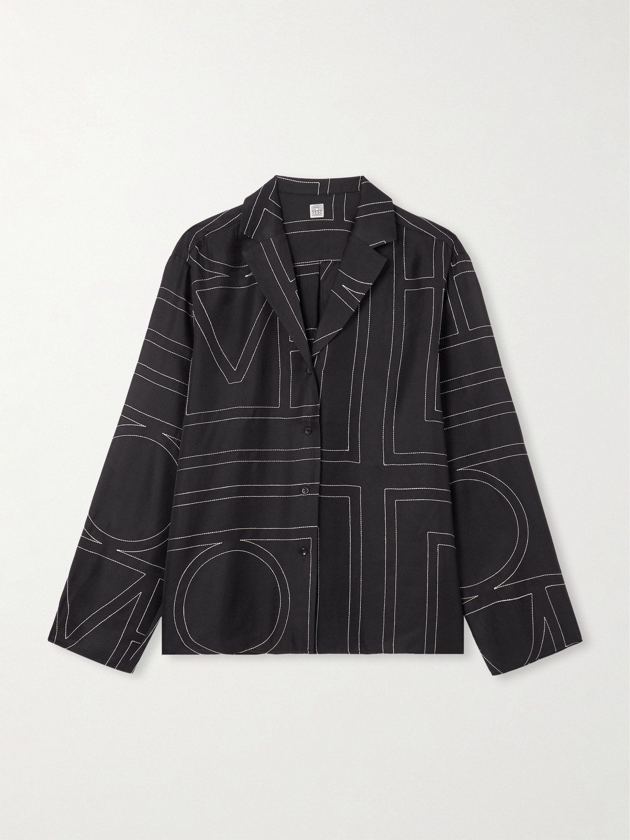 Shop Totême Monogram Embroidered Silk-twill Shirt In Black