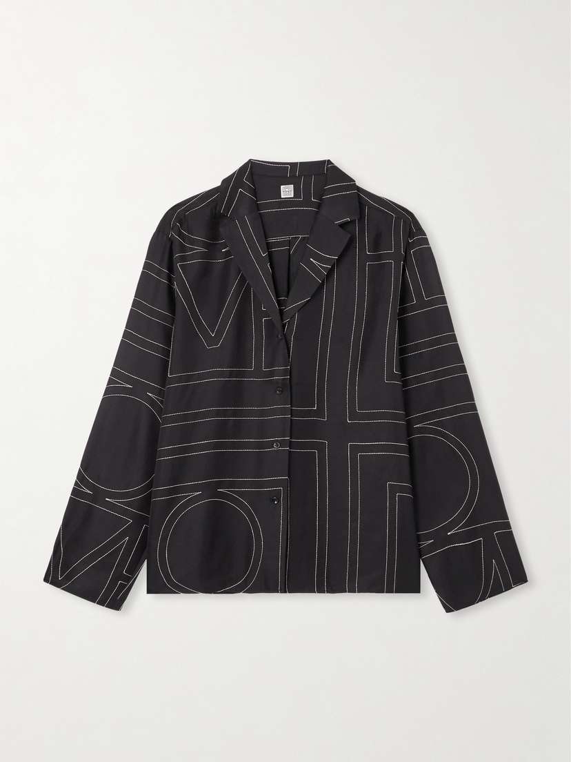 TOTEME Monogram Embroidered Silk-twill Shirt