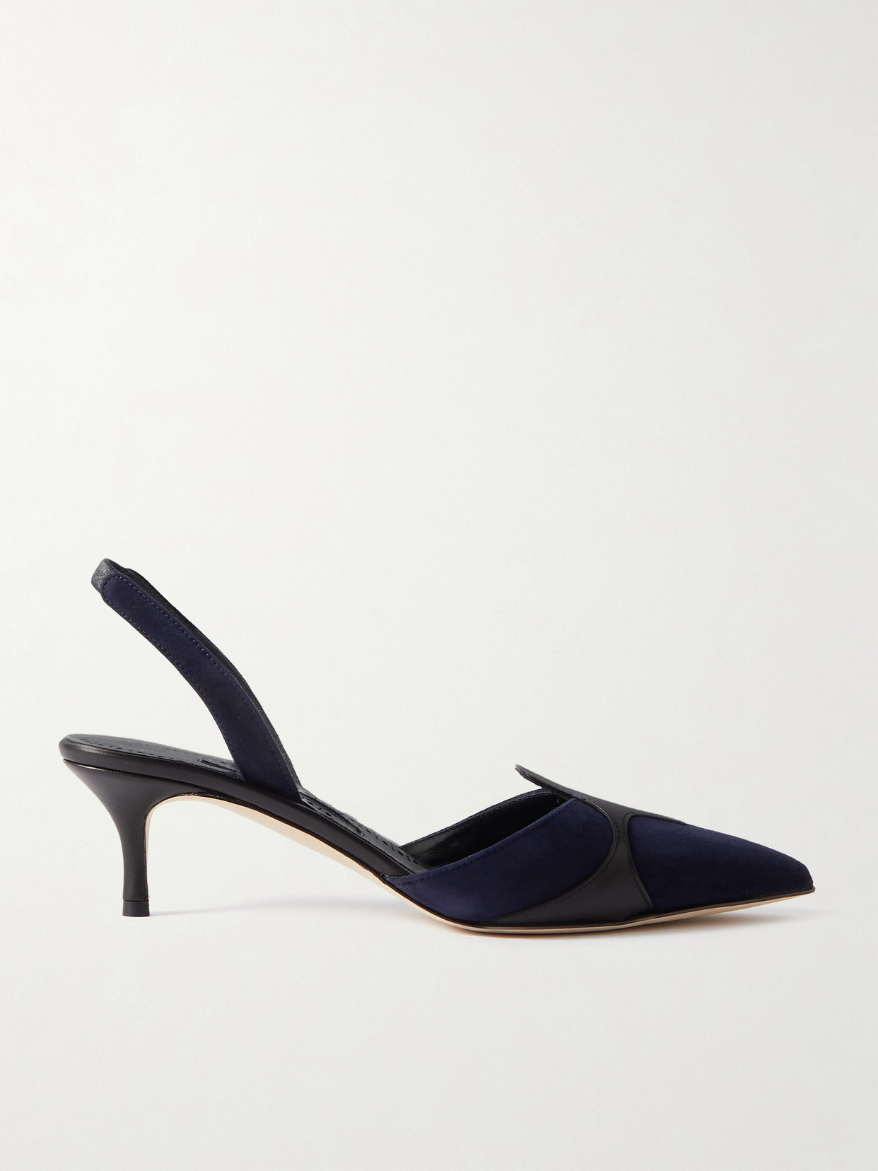 Manolo Blahnik Poligleto 50 Leather-trimmed Suede Slingback Pumps In Blue