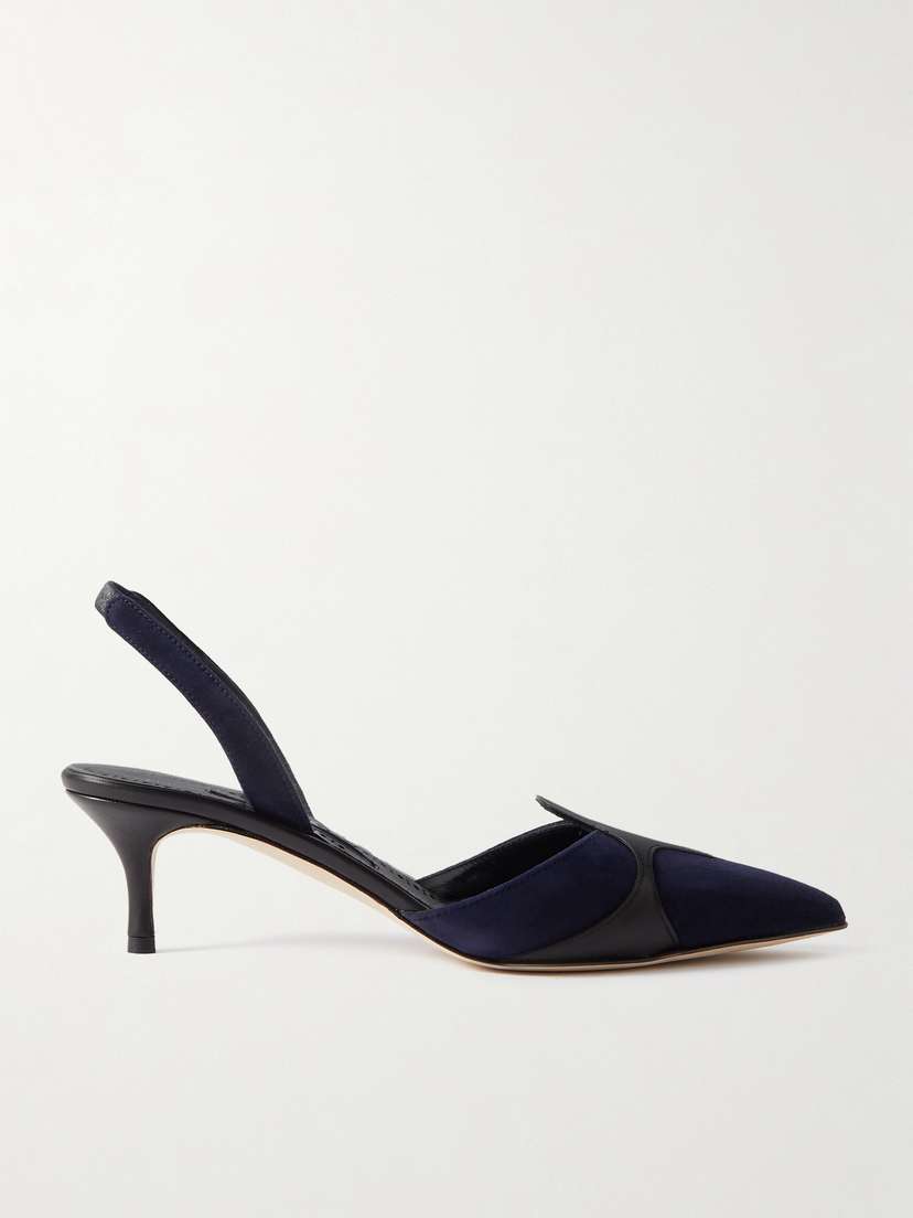 Manolo Blahnik Poligleto 50 Leather-trimmed Suede Slingback Pumps
