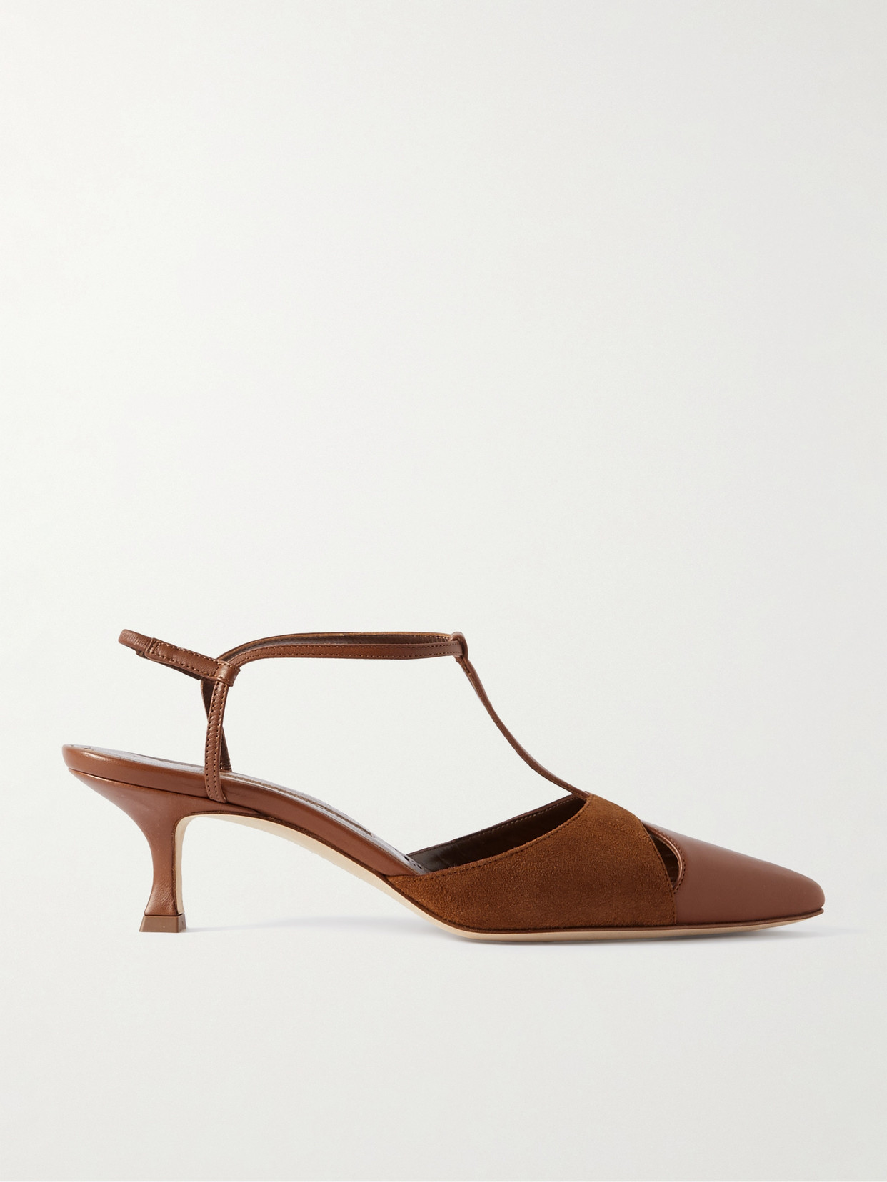 Manolo Blahnik Turgimod 50 Cutout Leather And Suede Slingback Pumps In Brown