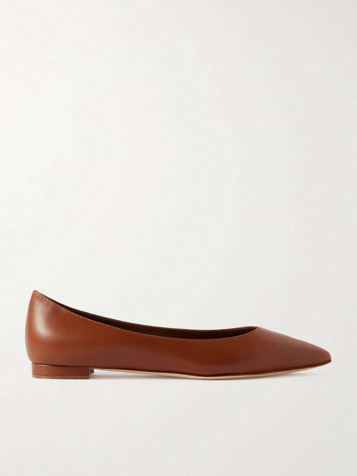 Manolo Blahnik Kietta Leather Point-toe Flats In Brown