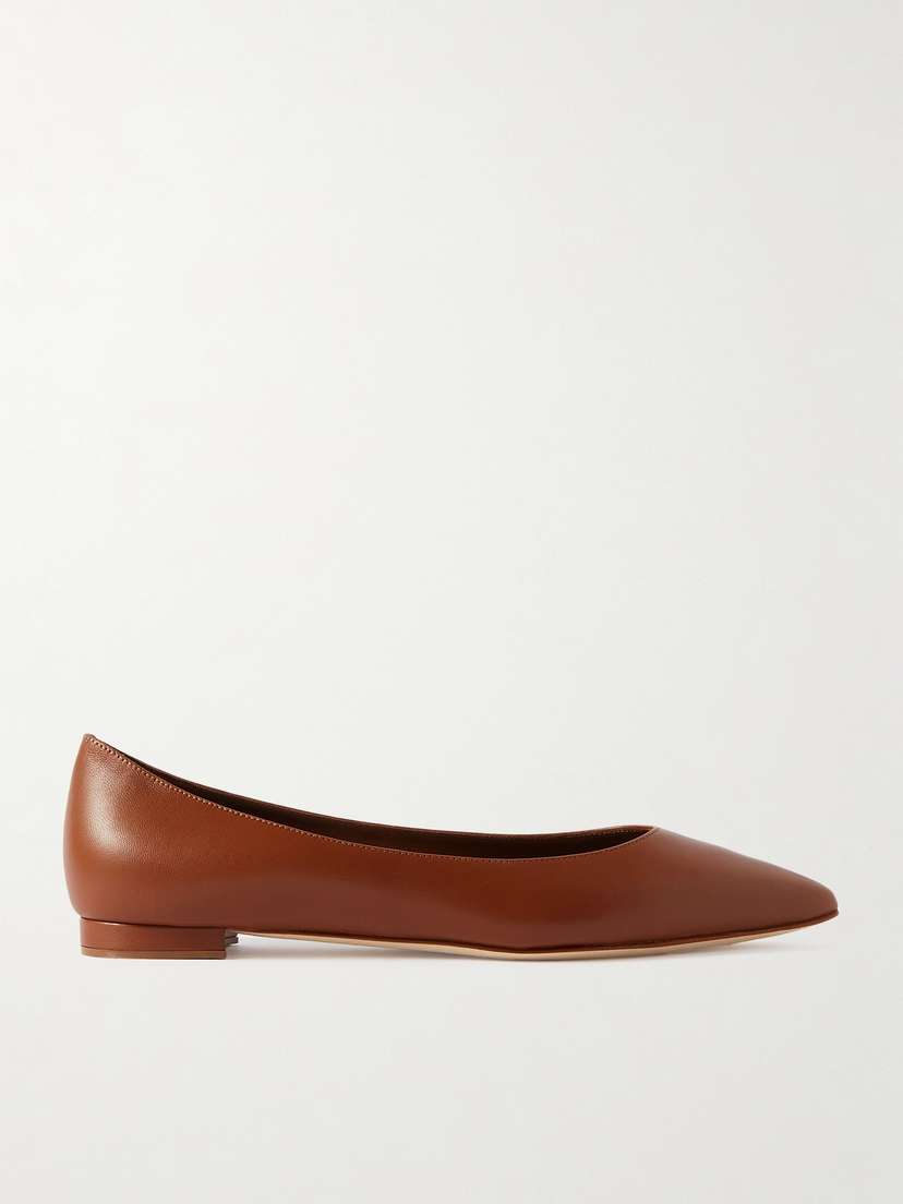 Manolo Blahnik Kietta Leather Point-toe Flats