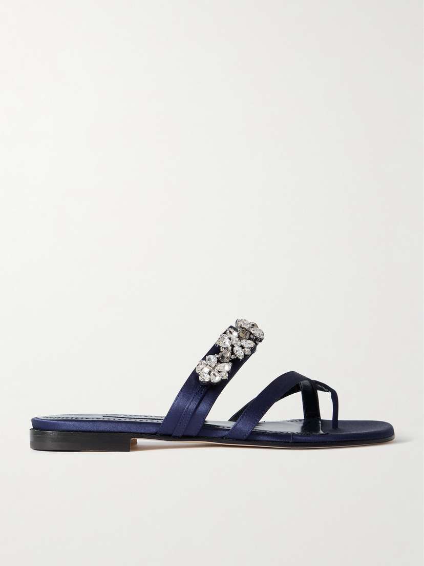 Manolo Blahnik Perlusa Crystal-embellished Satin Sandals