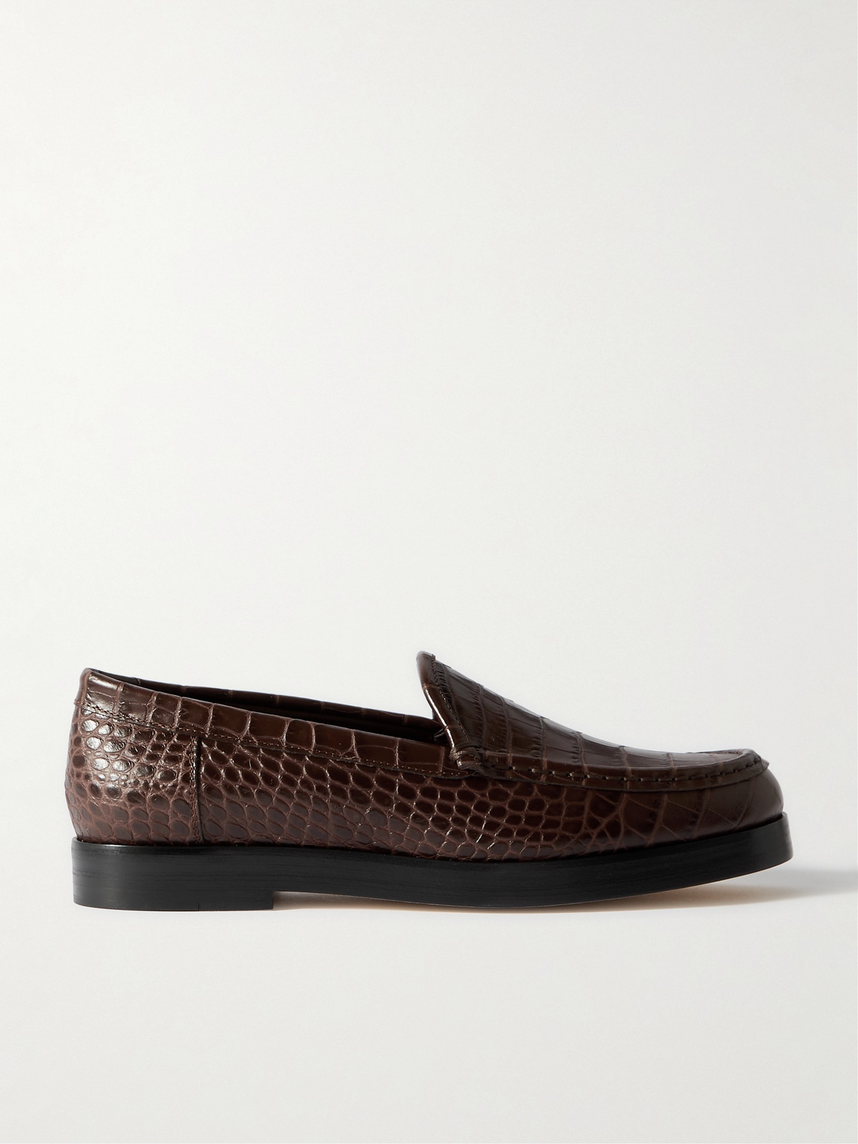 Manolo Blahnik Dinelio Croc-effect Leather Loafers In Brown