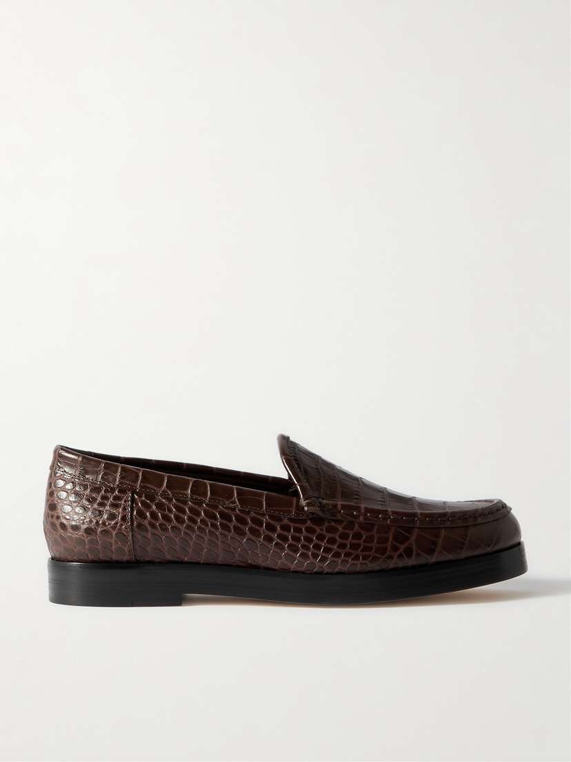 Manolo Blahnik Dinelio Croc-effect Leather Loafers