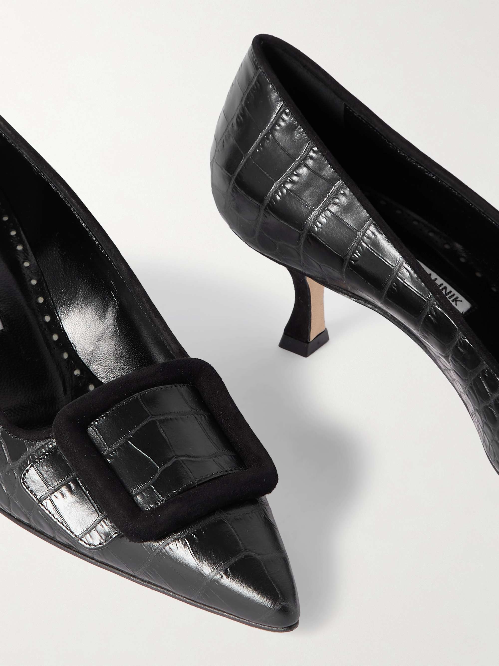 MANOLO BLAHNIK Maysale 50 buckled suede-trimmed croc-effect 