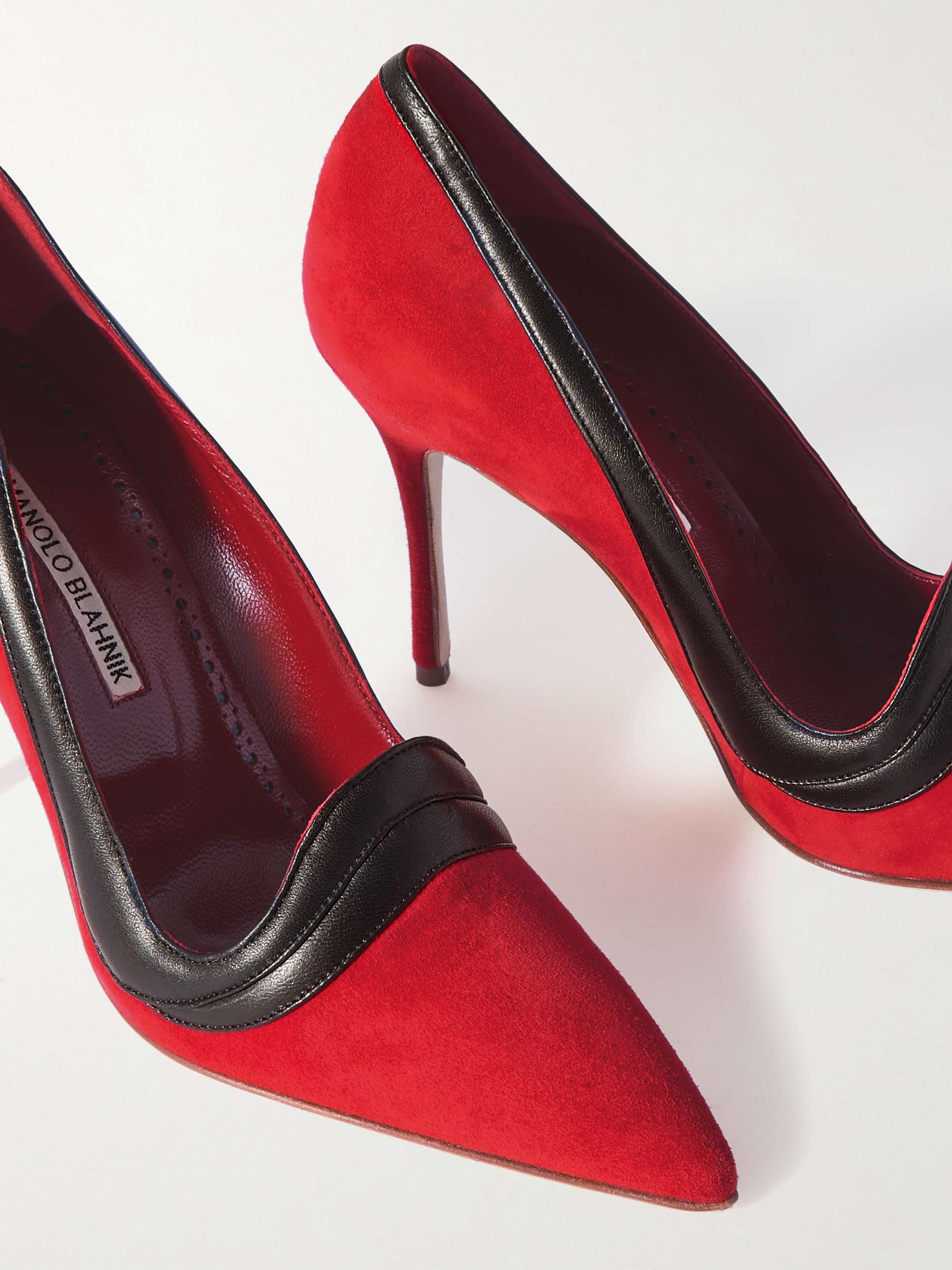 MANOLO BLAHNIK Ajarafa 105 leather-trimmed suede pumps | NET MANOLO BLAHNIK Ajarafa 105 leather-trimmed suede pumps | NET