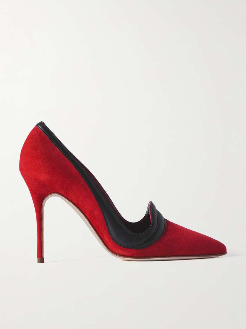 Manolo Blahnik Ajarafa 105 Leather-trimmed Suede Pumps