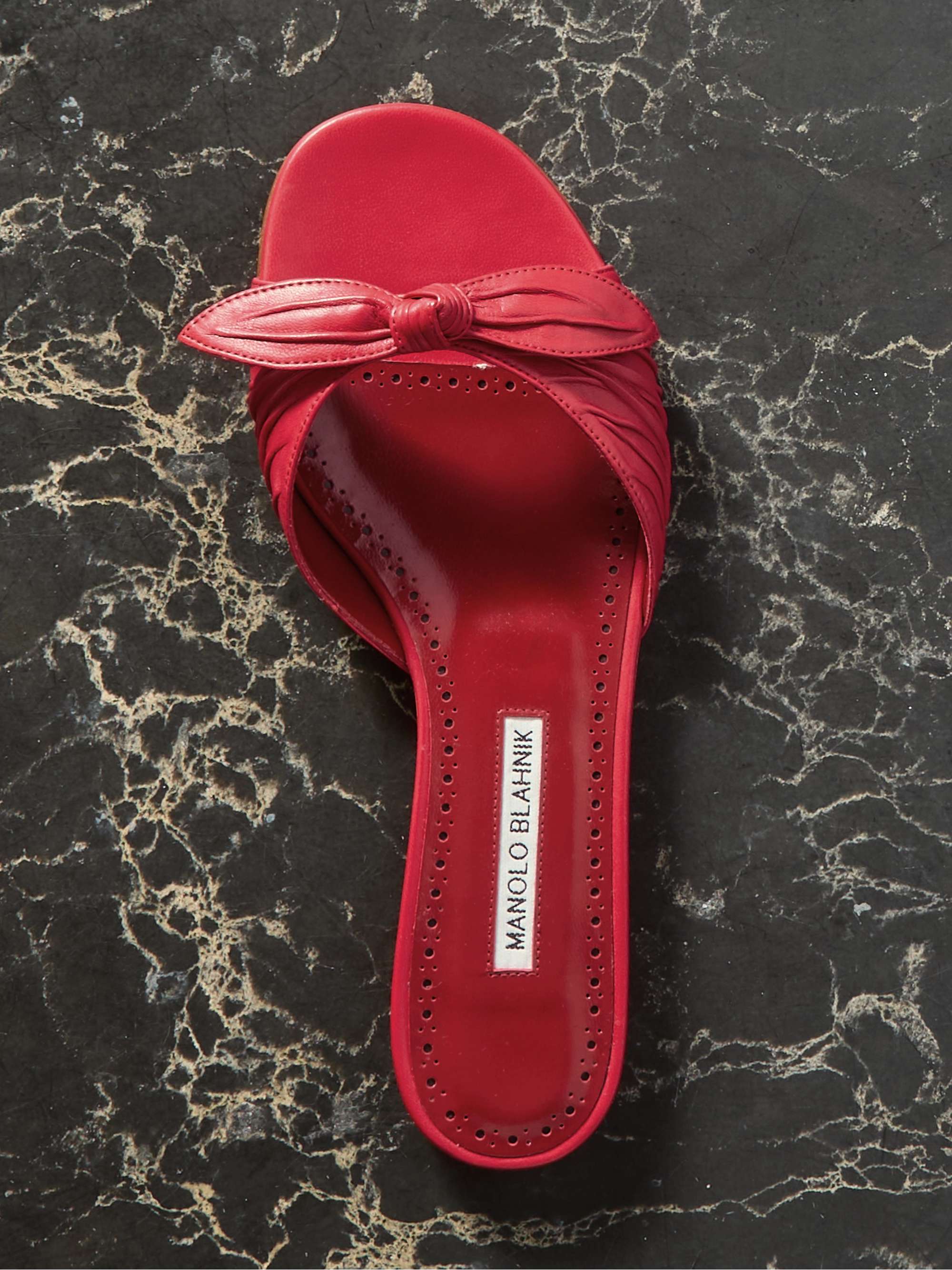 MANOLO BLAHNIK Lolloflat bow-embellished gathered leather MANOLO BLAHNIK Lolloflat bow-embellished gathered leather