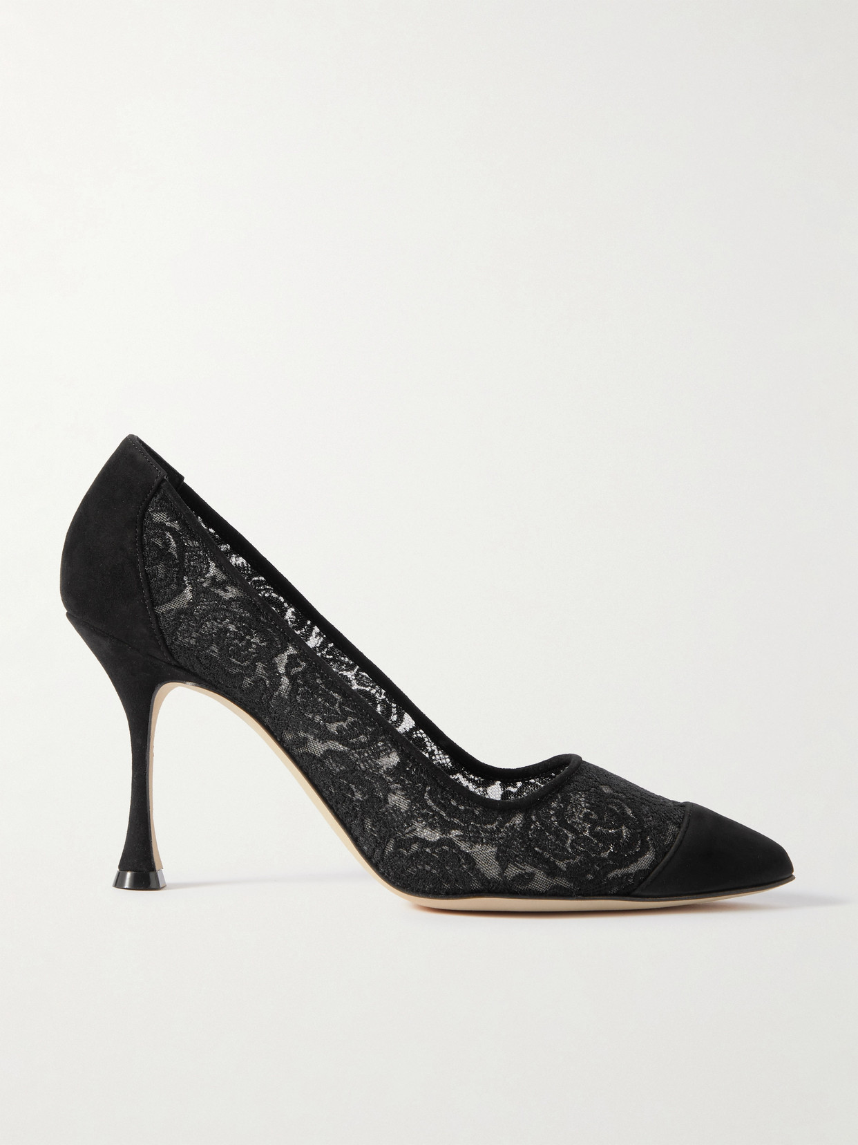 Manolo Blahnik - Sololaria 90 Suede-trimmed Lace Pumps - Black