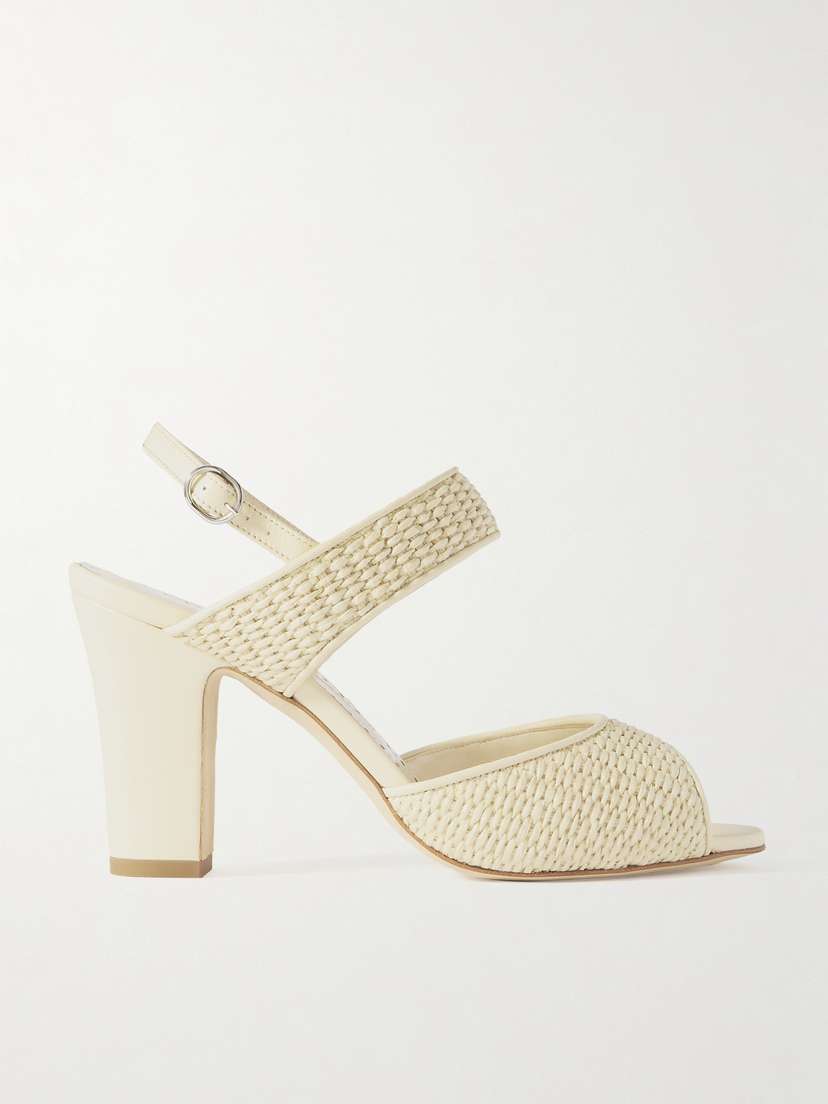 Manolo Blahnik Khiko 90 Leather-trimmed Raffia Sandals