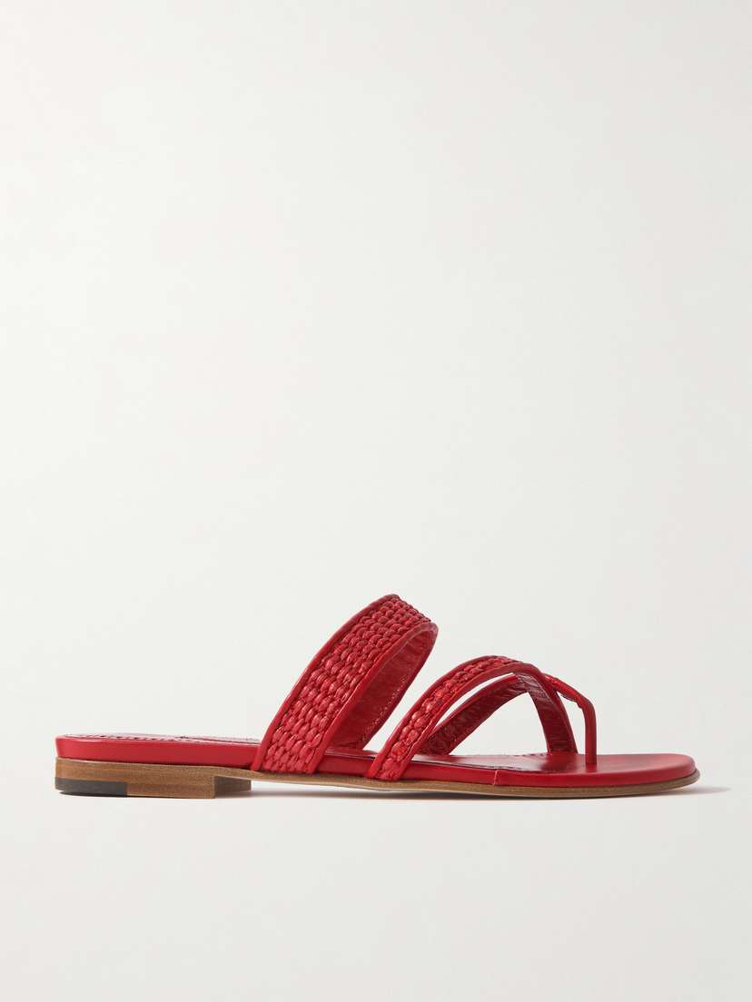 Manolo Blahnik Susara 10 Raffia And Leather Sandals - IT36