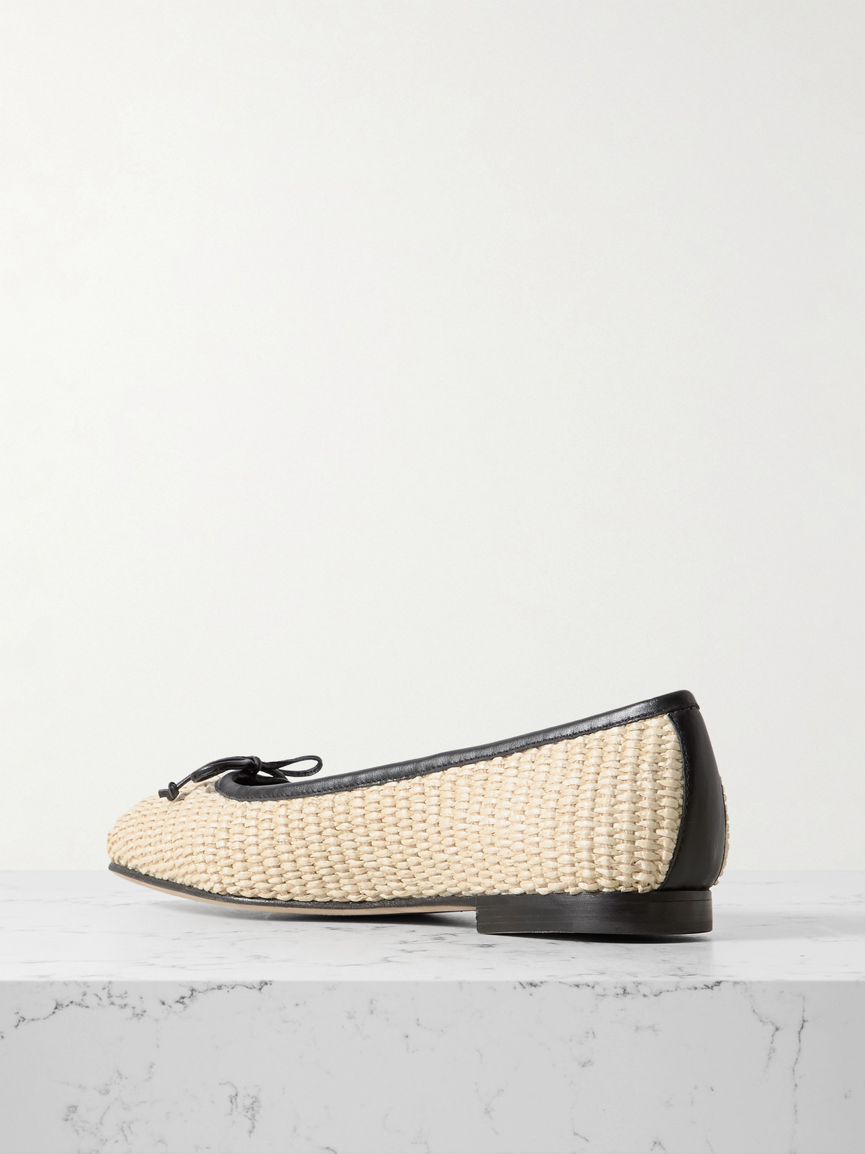 Veralli Leather-Trimmed Raffia Ballet Flats
