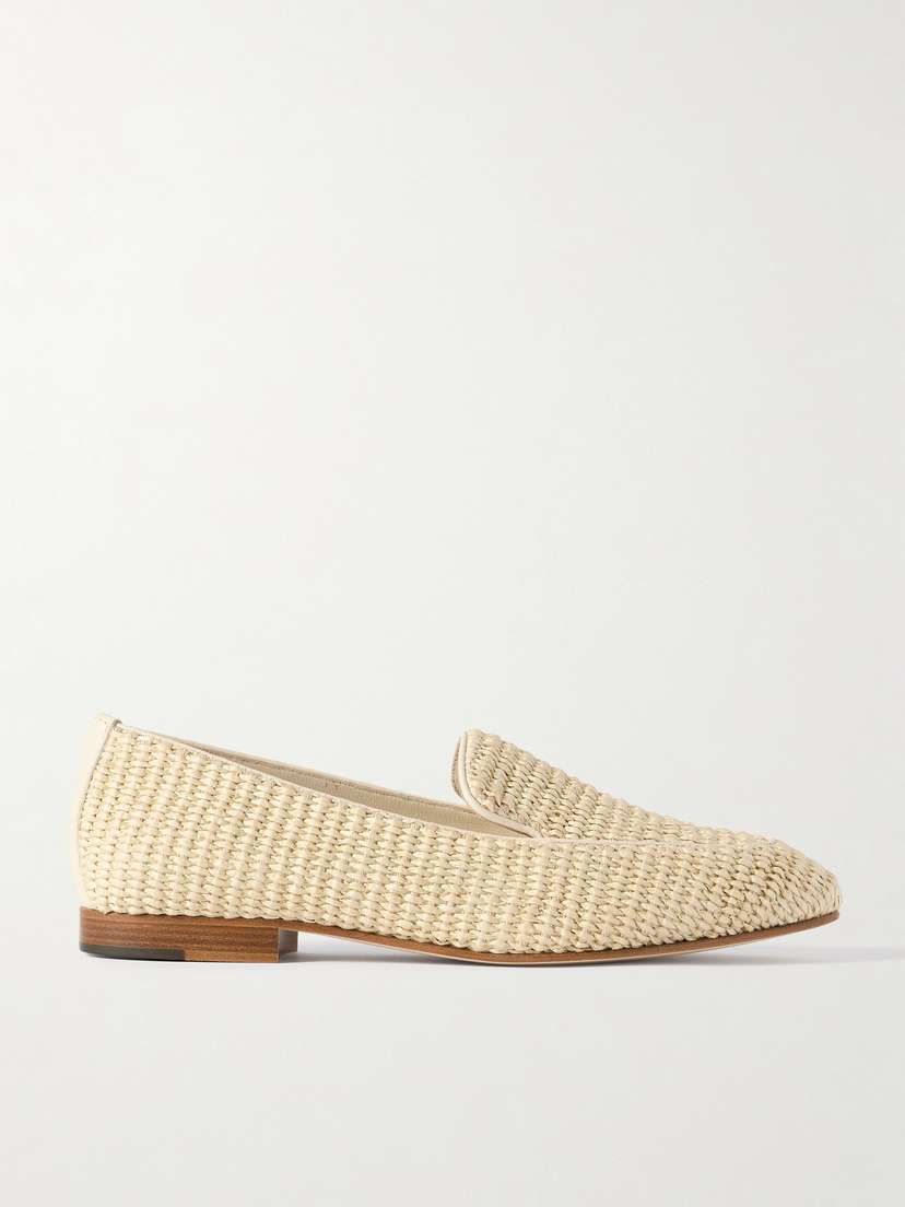Manolo Blahnik Pitakara Leather-trimmed Raffia Loafers