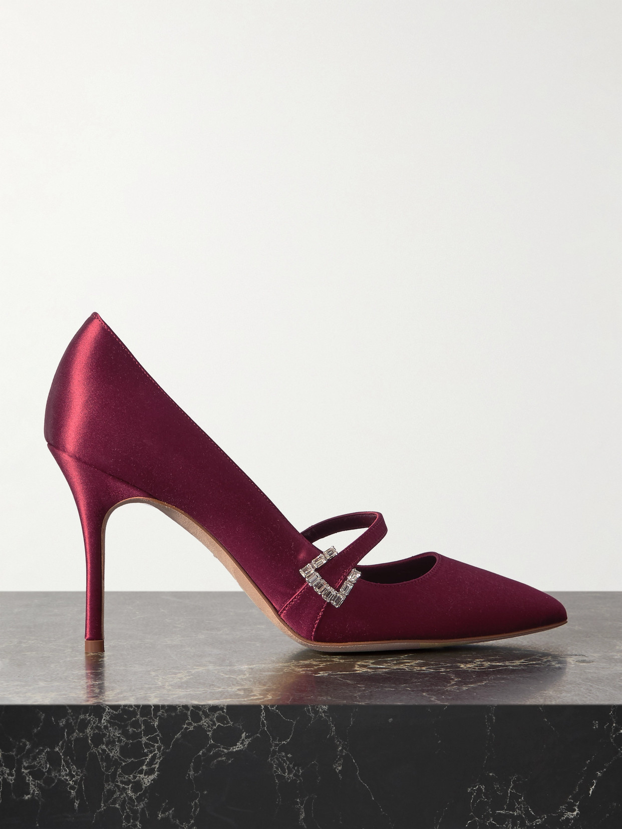 Manolo Blahnik - Ramima 90 Crystal-embellished Satin Pumps - Red