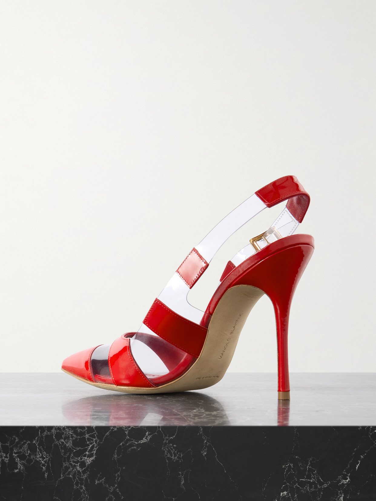 Manolo Blahnik Uxra 105 Patent-leather And Pvc Slingback Pumps In Red