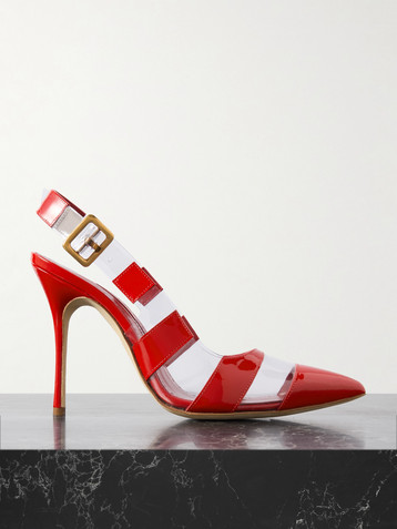 MANOLO BLAHNIK Uxra 105 patent-leather and PVC slingback pumps