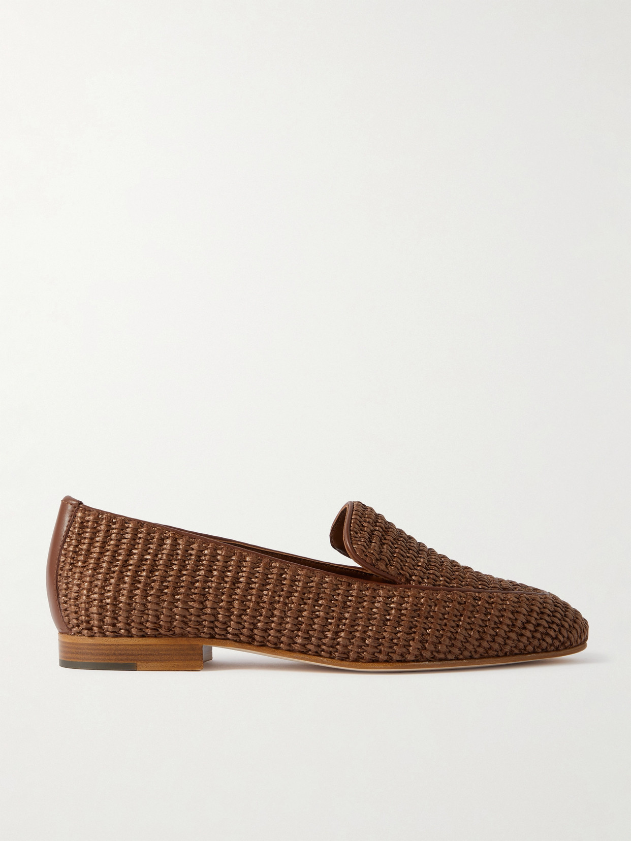 Manolo Blahnik Pitakara Leather-trimmed Raffia Loafers In Brown