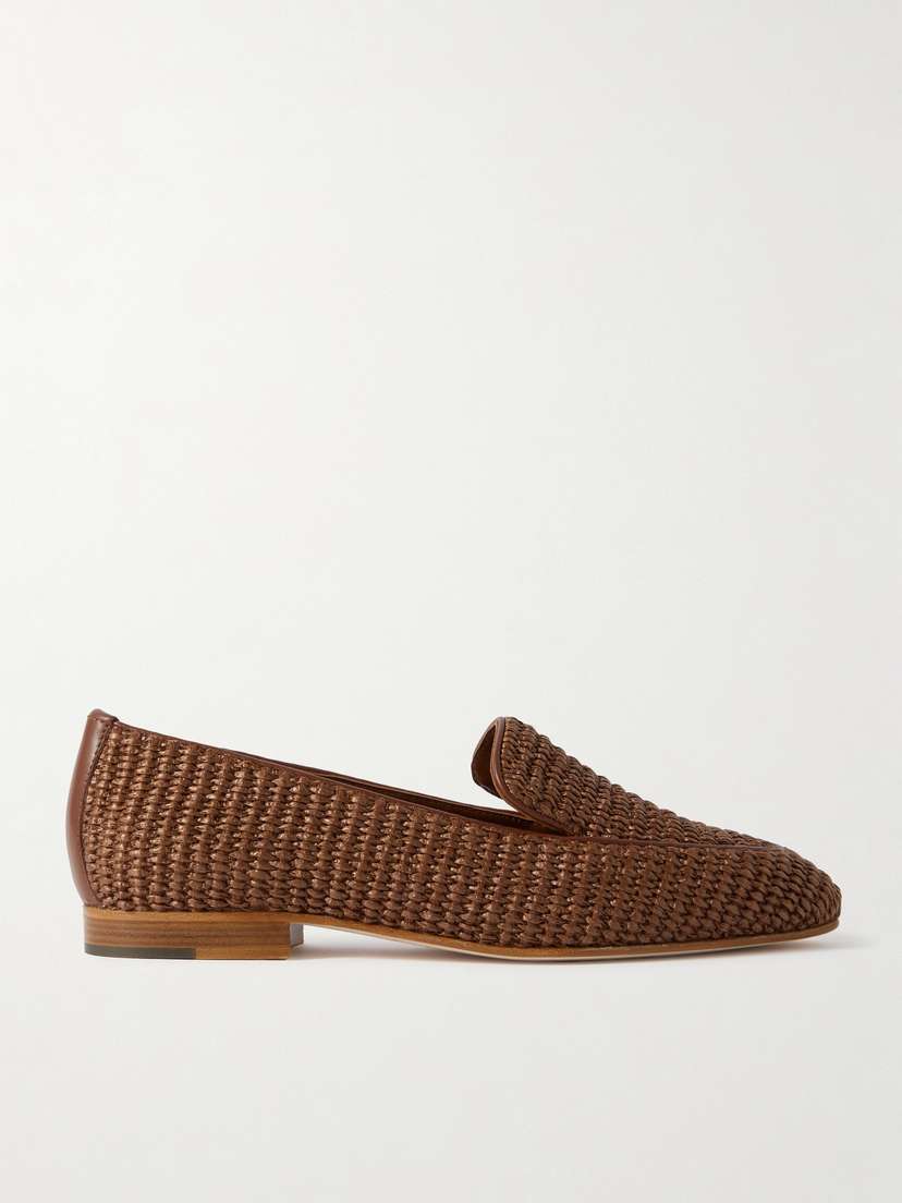 Manolo Blahnik Pitakara Leather-trimmed Raffia Loafers