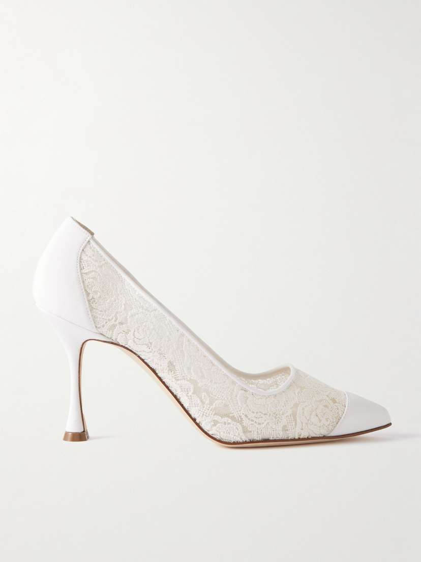 Manolo Blahnik Sololaria Lace And Suede Pumps