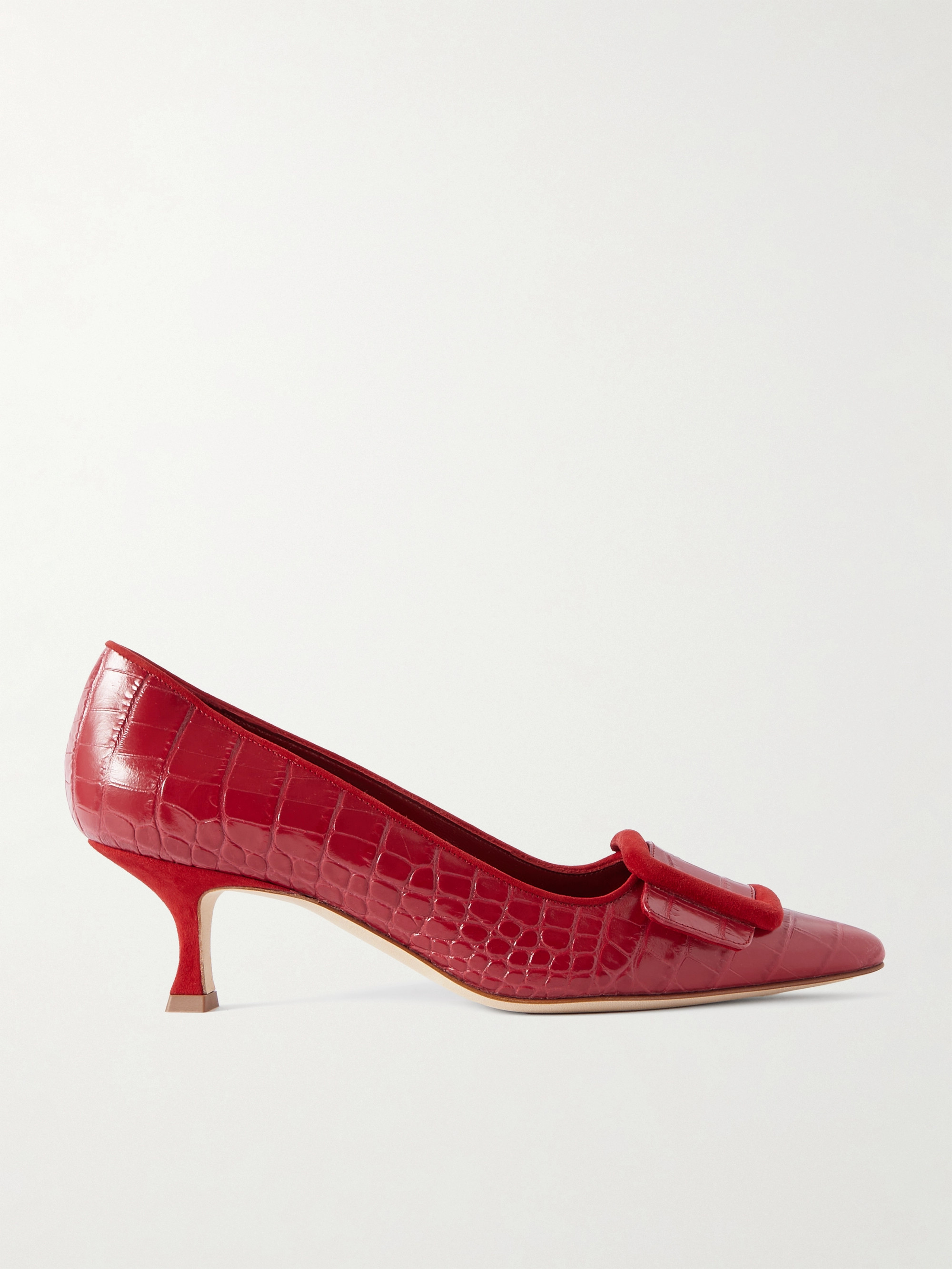 MANOLO BLAHNIK - Maysale 50 buckled suede-trimmed croc-effect