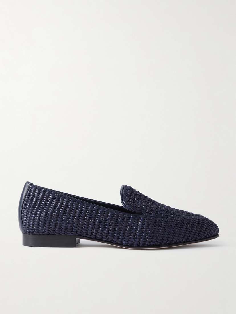 Manolo Blahnik Pitakara Leather-trimmed Raffia Loafers