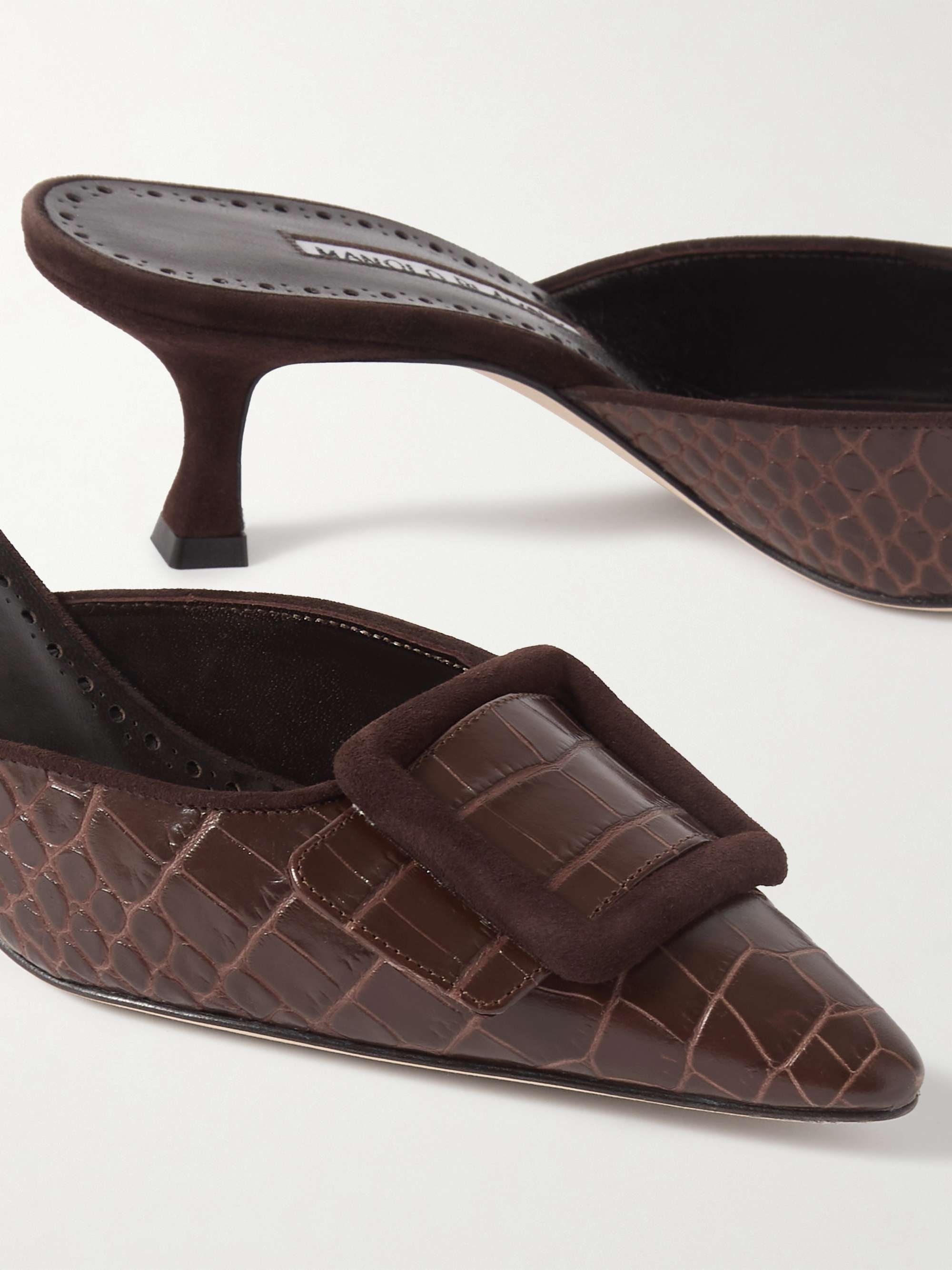 MANOLO BLAHNIK Maysalebi 50 suede-trimmed croc-effect leather 