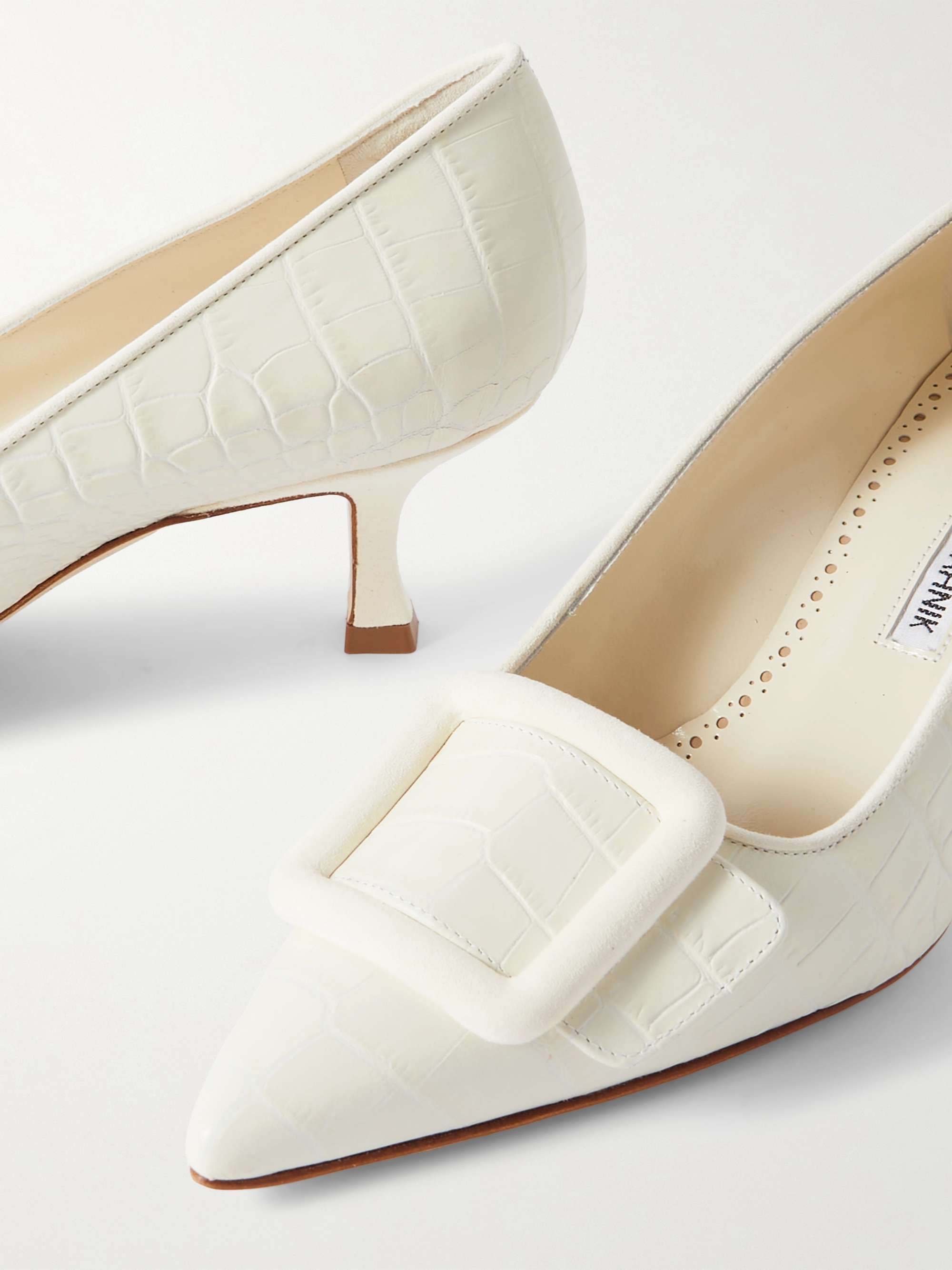 MANOLO BLAHNIK Maysale 50 buckled suede-trimmed croc-effect MANOLO BLAHNIK Maysale 50 buckled suede-trimmed croc-effect
