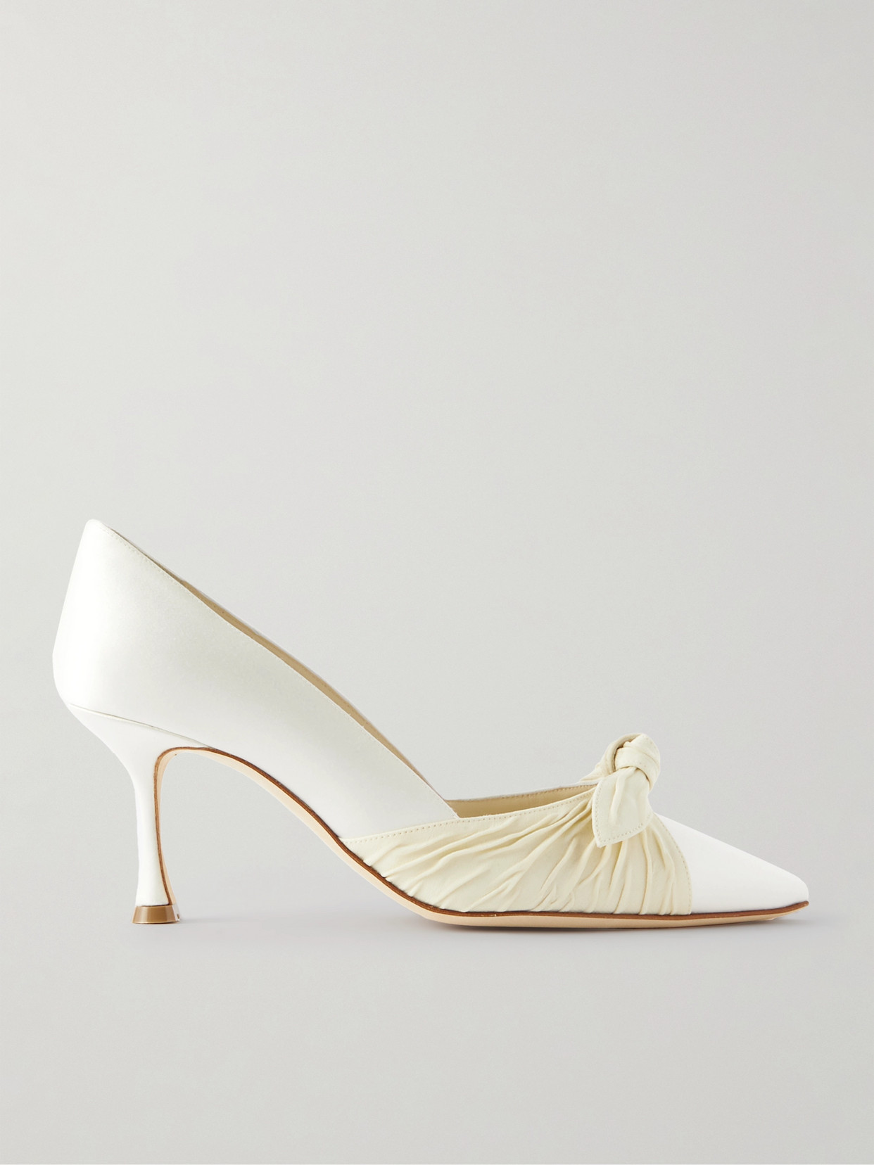 Manolo Blahnik - Terka 70 Bow-embellished Silk-trimmed Satin Pumps - Cream