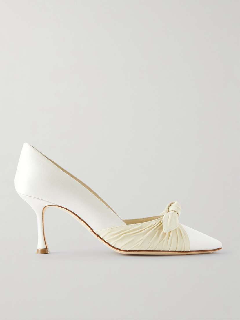 Manolo Blahnik Terka 70 Bow-embellished Silk-trimmed Satin Pumps