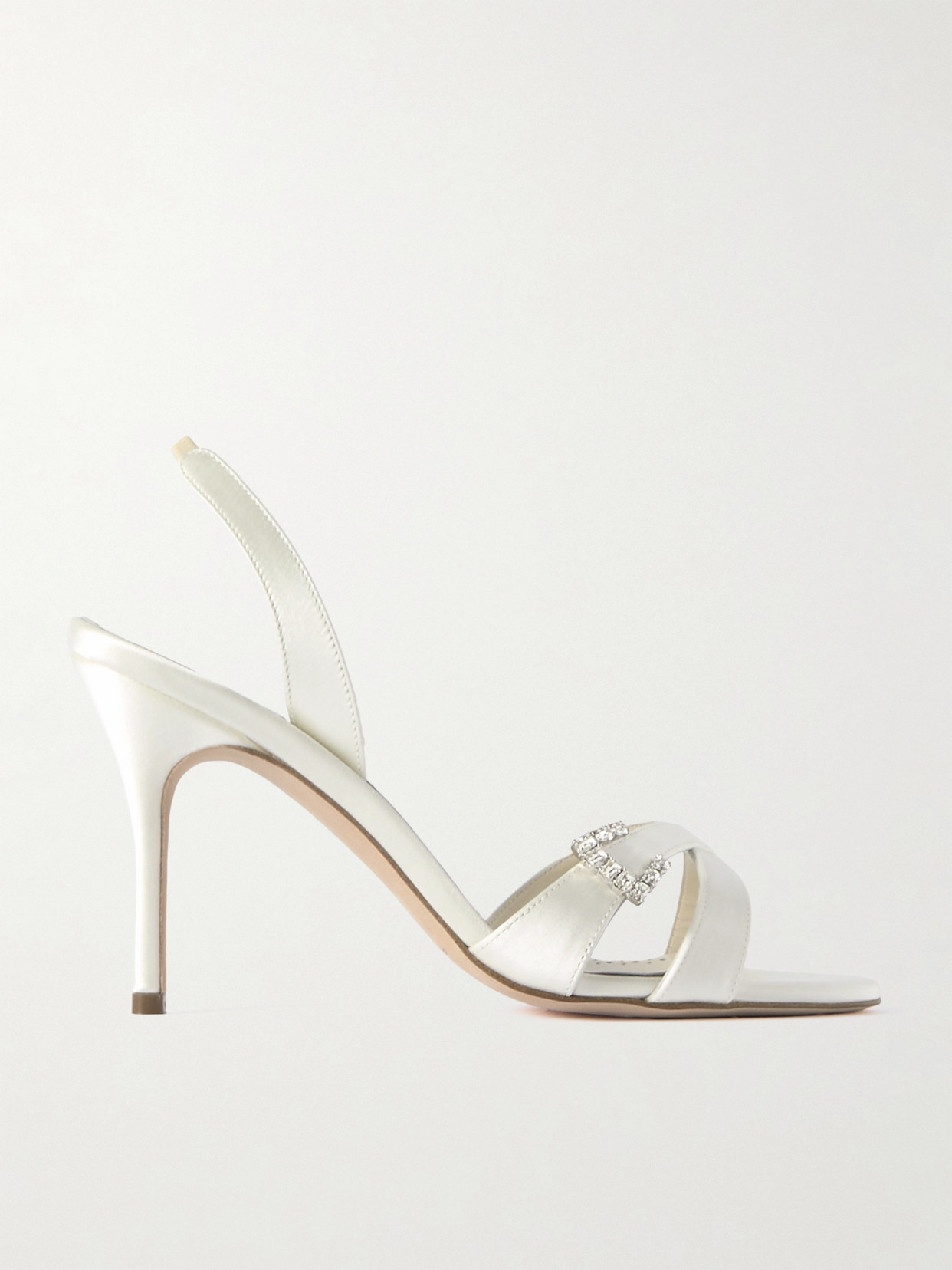 Manolo Blahnik Ramisli Embellished Satin Slingback Sandals In Cream