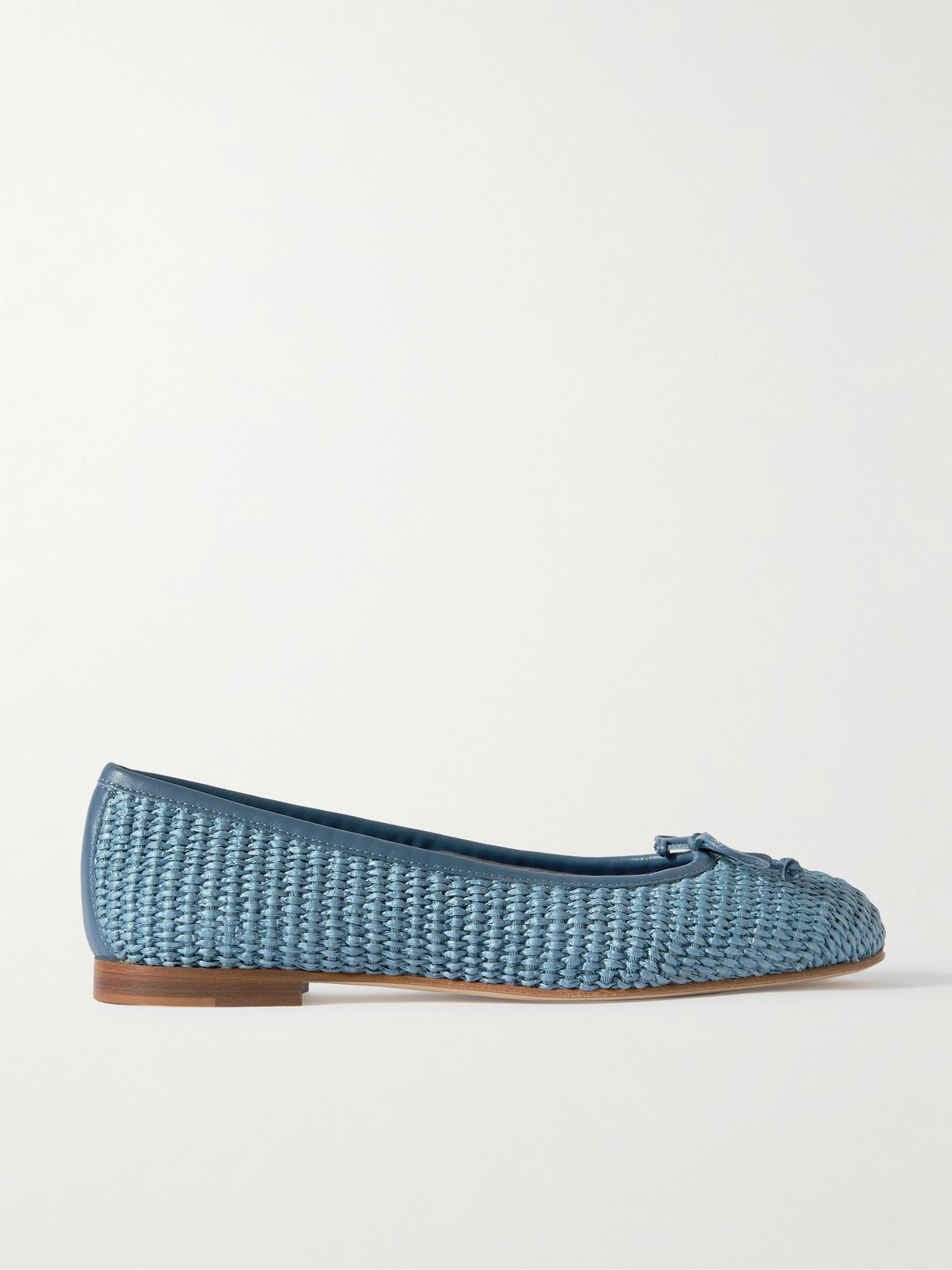 Manolo Blahnik Veralli Leather-trimmed Raffia Ballet Flats In Blue