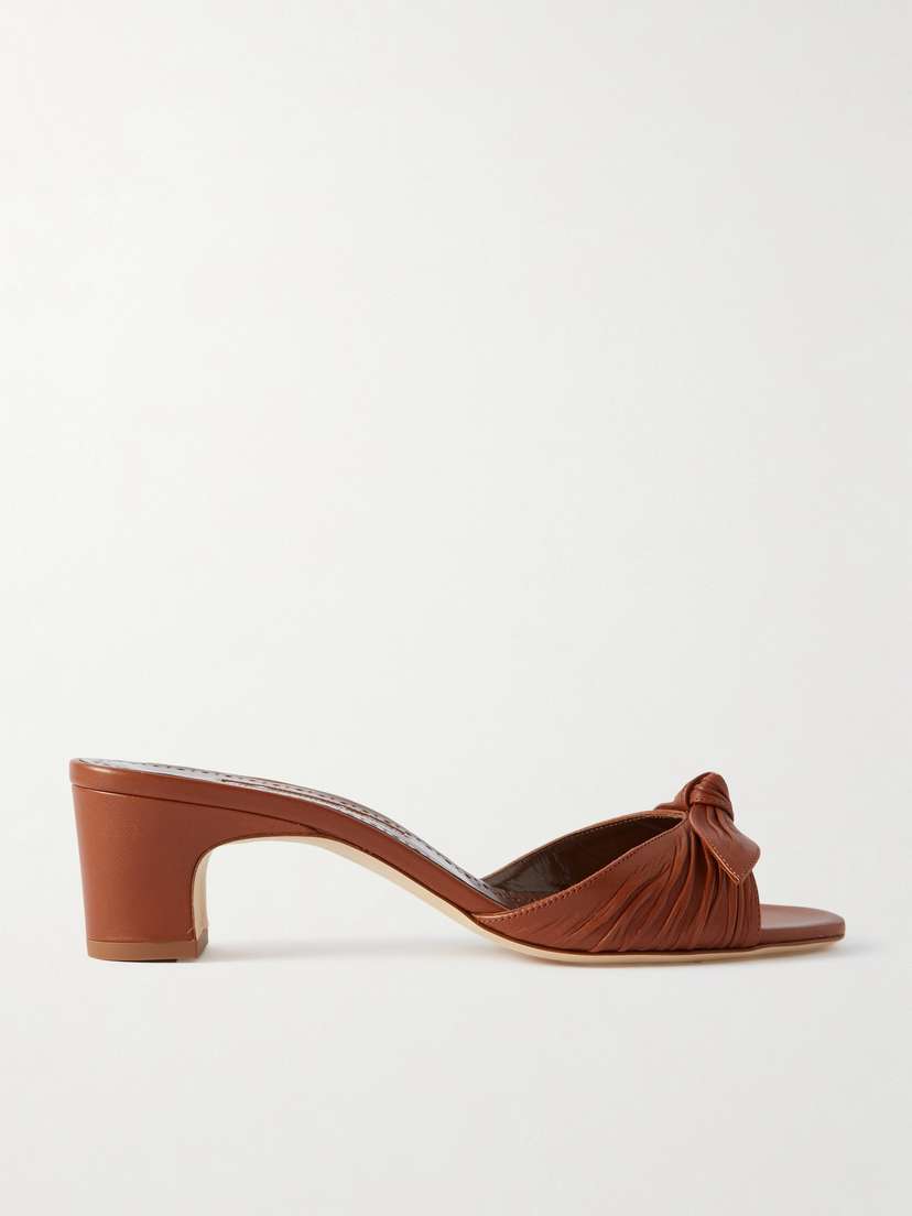Manolo Blahnik Lolloso 50 Bow-detailed Ruched Leather Mules