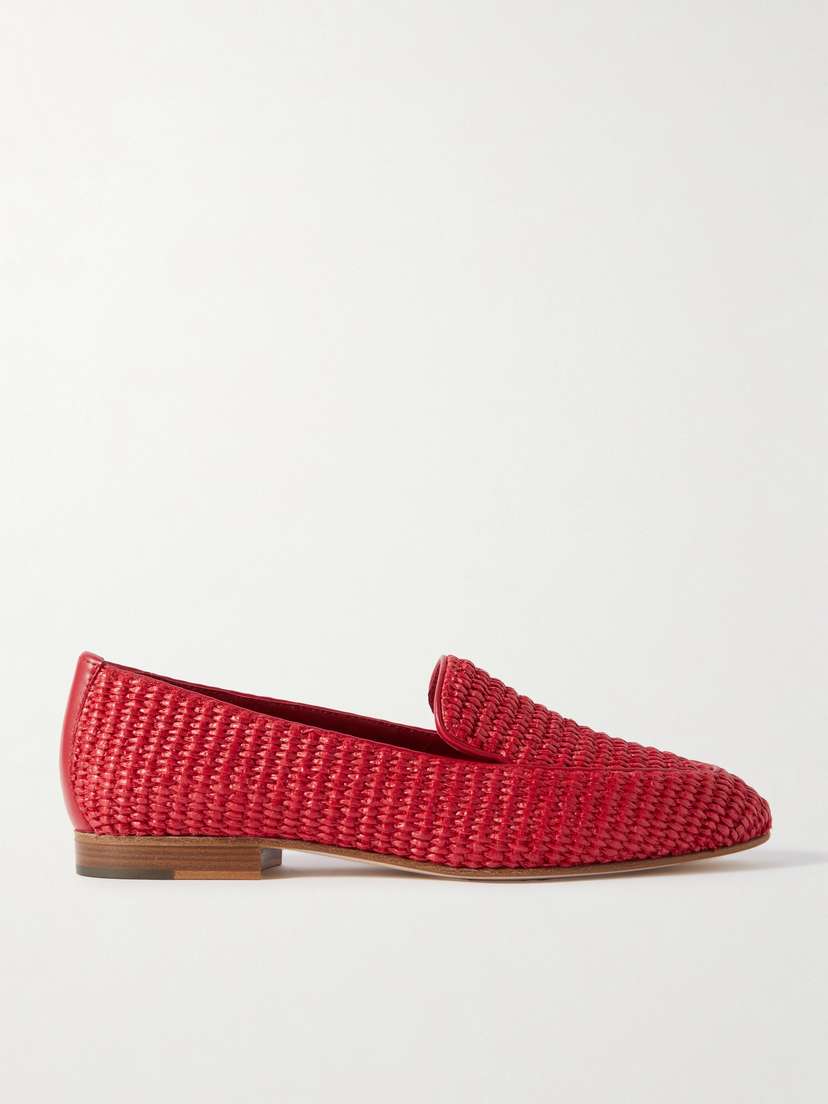 Manolo Blahnik Pitakara Leather-trimmed Raffia Loafers