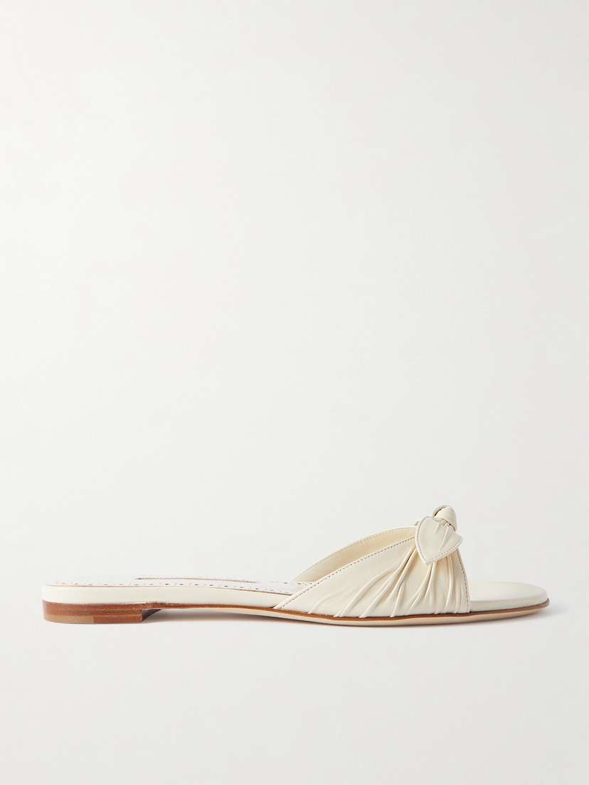 Manolo Blahnik Lolloflat Bow-embellished Gathered Leather Sandals
