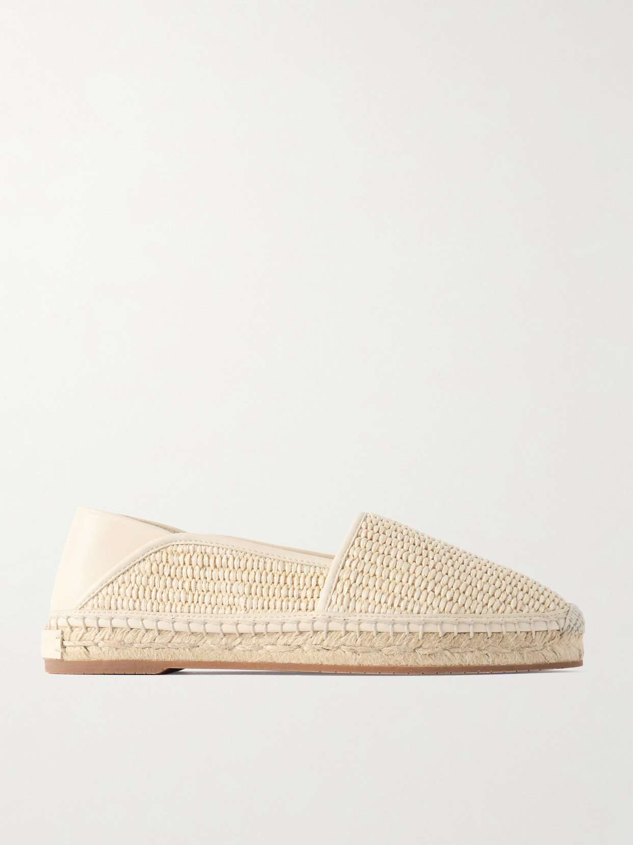 Manolo Blahnik Espadra Collapsible-heel Leather-trimmed Raffia Espadrilles In White