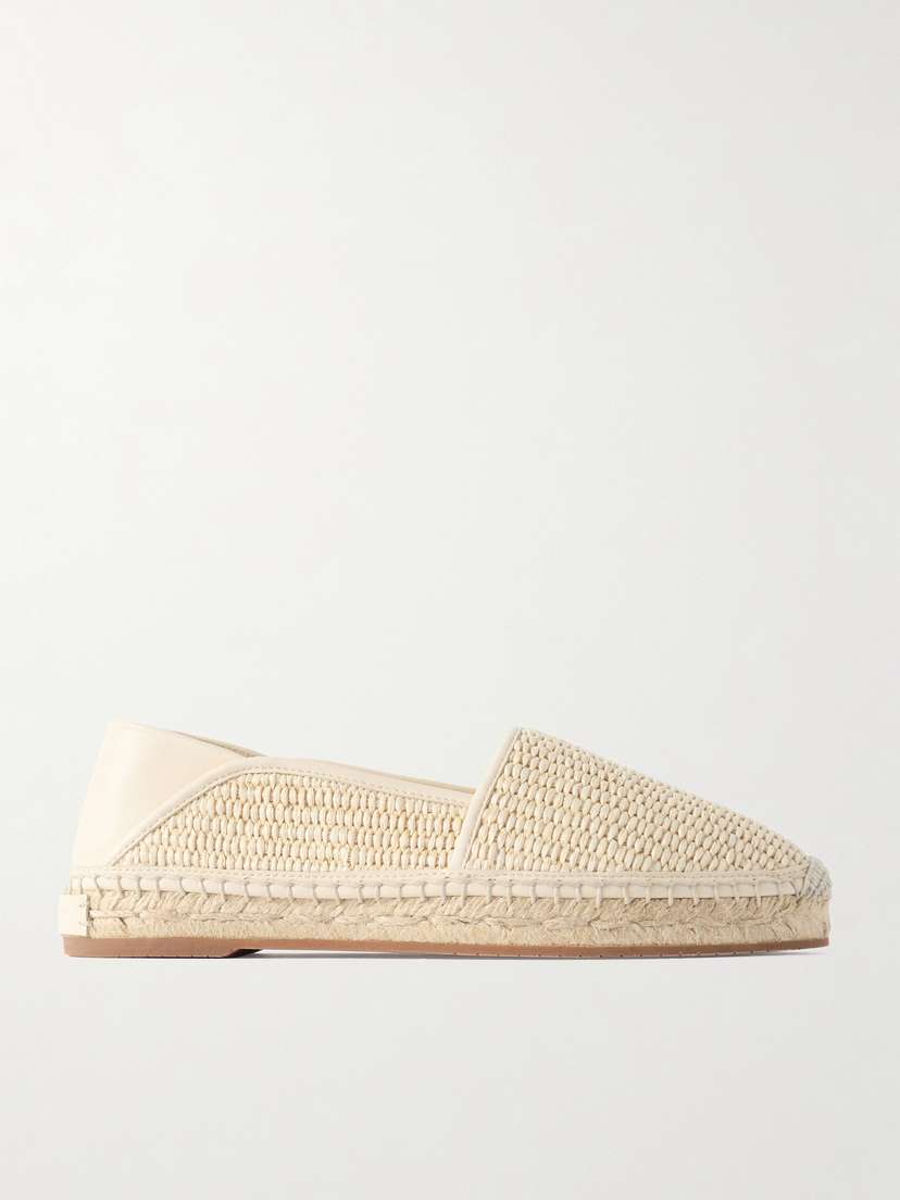 Manolo Blahnik Espadra Collapsible-heel Leather-trimmed Raffia Espadrilles