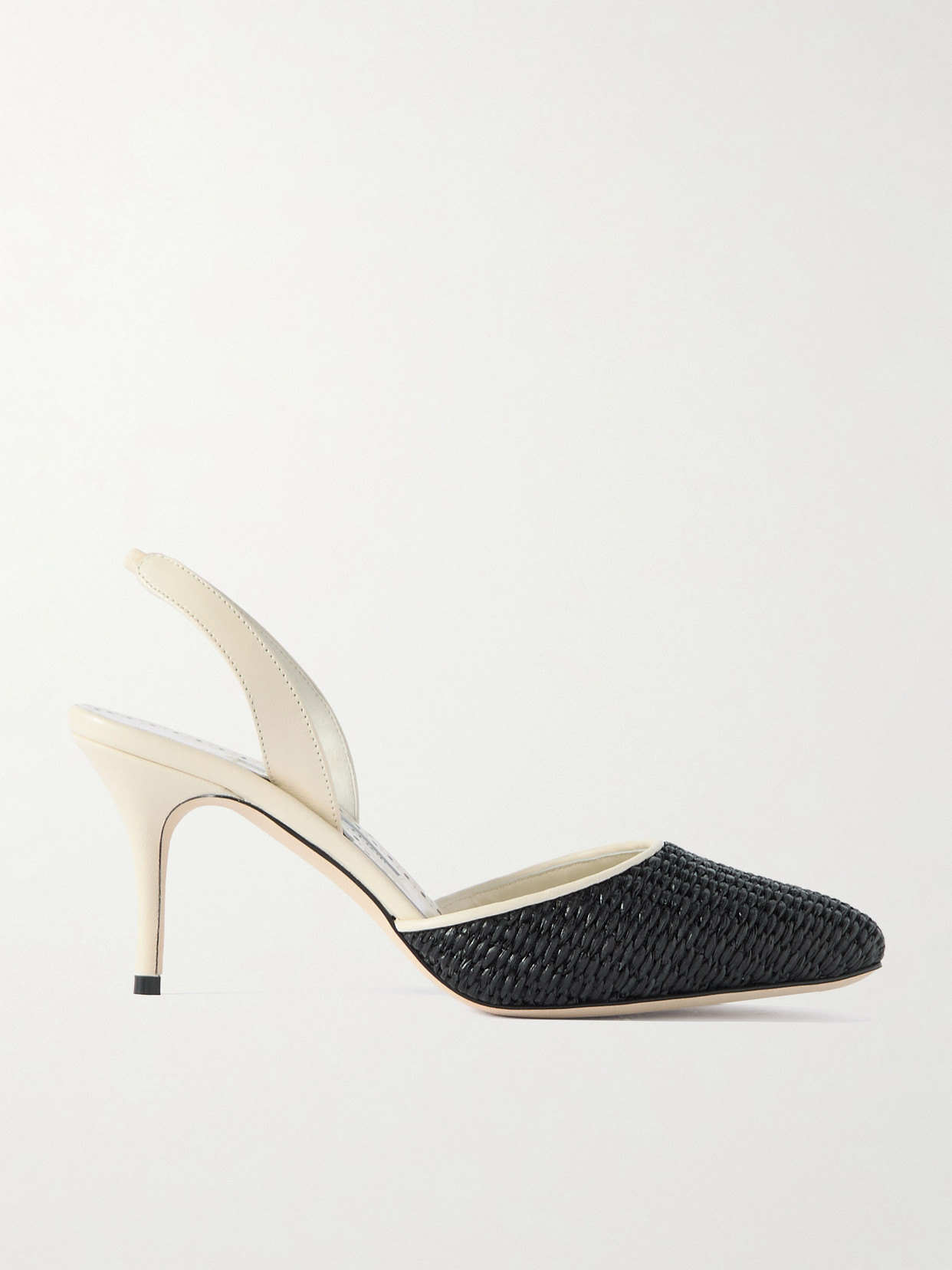 Manolo Blahnik Casam 70 Leather And Raffia Slingback Pumps In Black