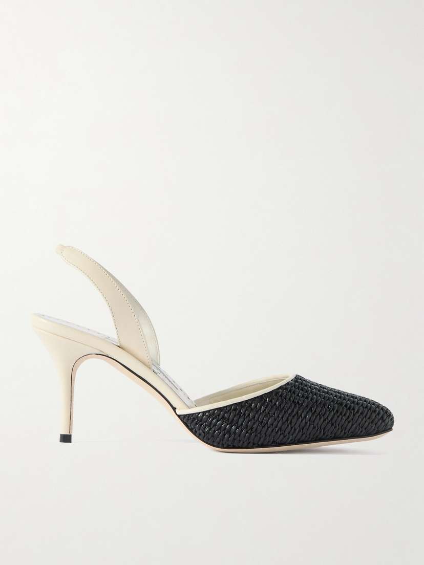 Manolo Blahnik Casam 70 Leather And Raffia Slingback Pumps
