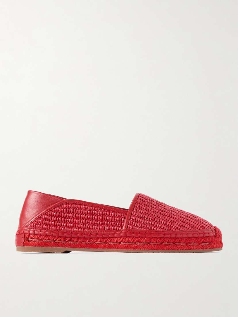 Manolo Blahnik Espadra Collapsible-heel Leather-trimmed Raffia Espadrilles