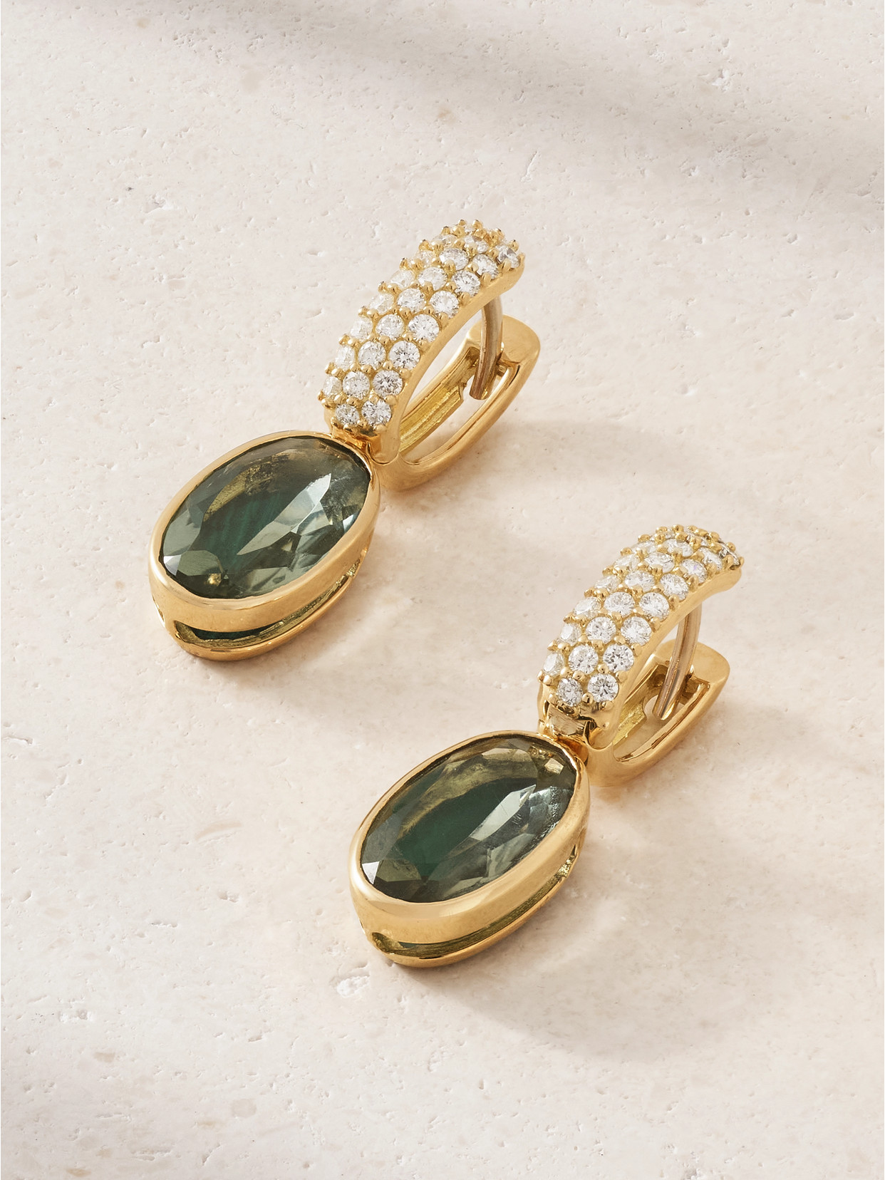 Marla Aaron - 18-karat Gold Diamond, Prasiolite And Malachite Earrings - One size