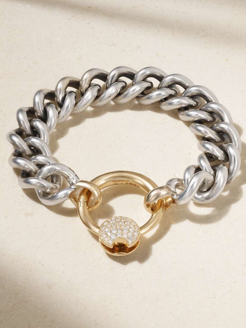 Marla Aaron Mega Curb Sterling Silver, 18-karat Gold And Diamond Bracelet