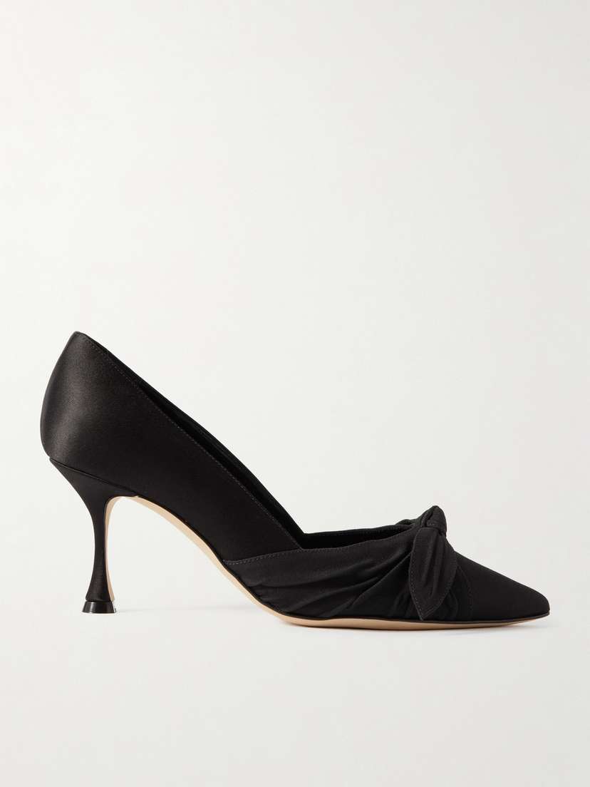 Manolo Blahnik Terka 70 Bow-embellished Poplin-trimmed Satin Pumps
