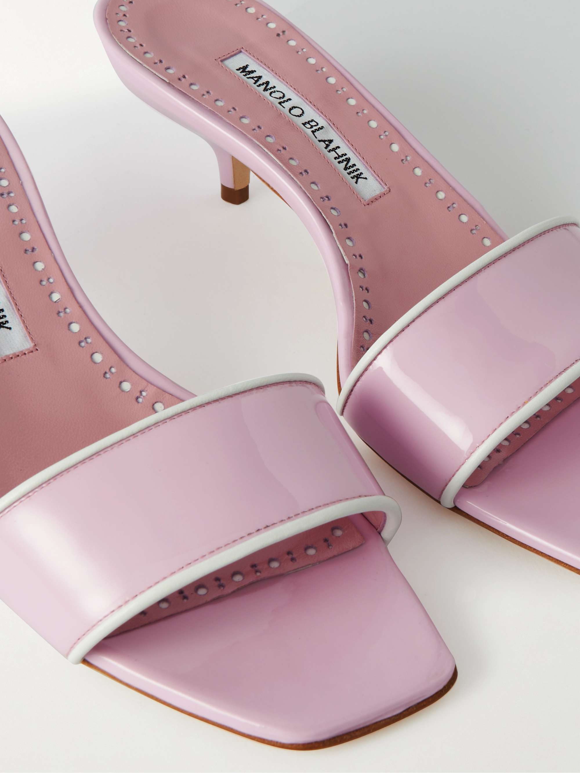 Pink Helamu 50 two-tone patent-leather mules | MANOLO Pink Helamu 50 two-tone patent-leather mules | MANOLO