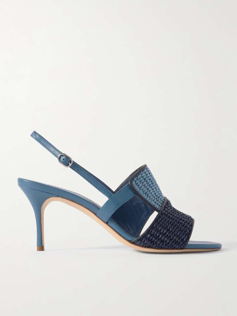 Manolo Blahnik Fabiola 70 Leather-trimmed Raffia Slingback Sandals