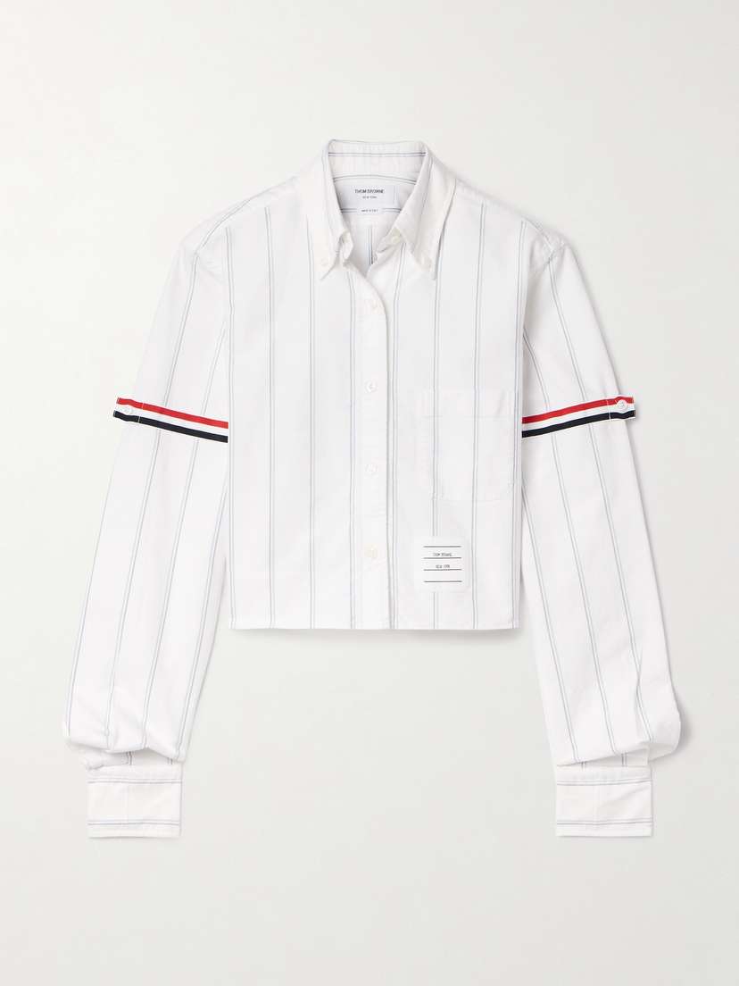 Thom Browne Cropped Striped Cotton Oxford Shirt